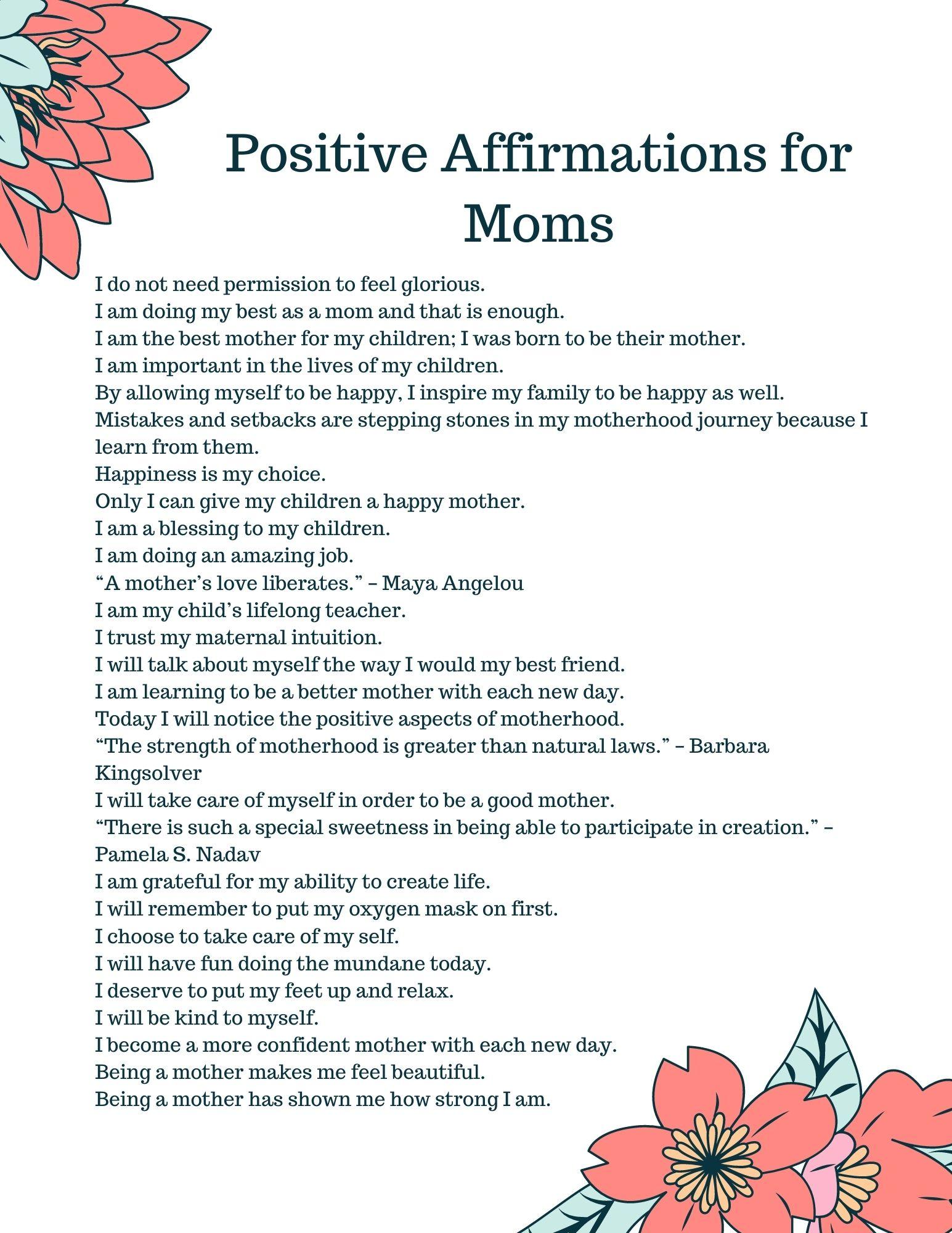 Positive Affirmations for Moms pg 1