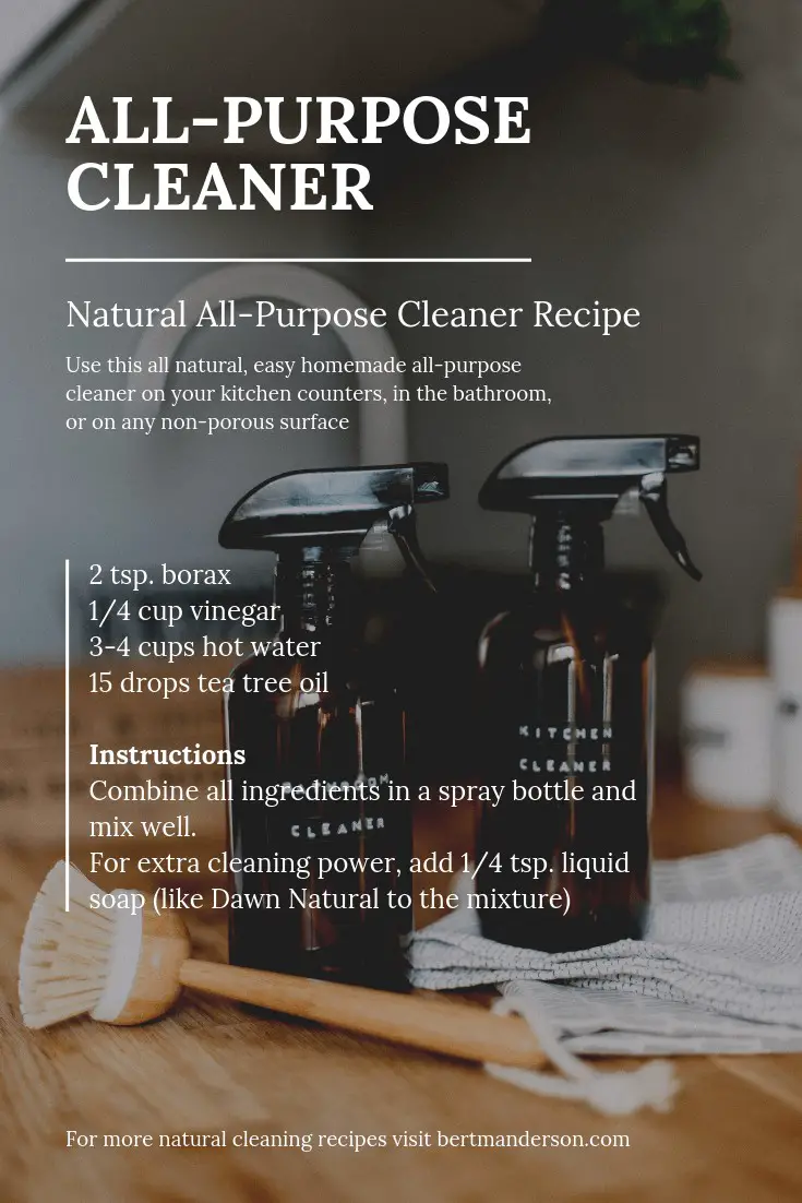 All-purpose natural homemade recipe made with products from your own pantry. Easy and safe for the environment. #greencleaning #diy #allnaturalcleaner #homemade