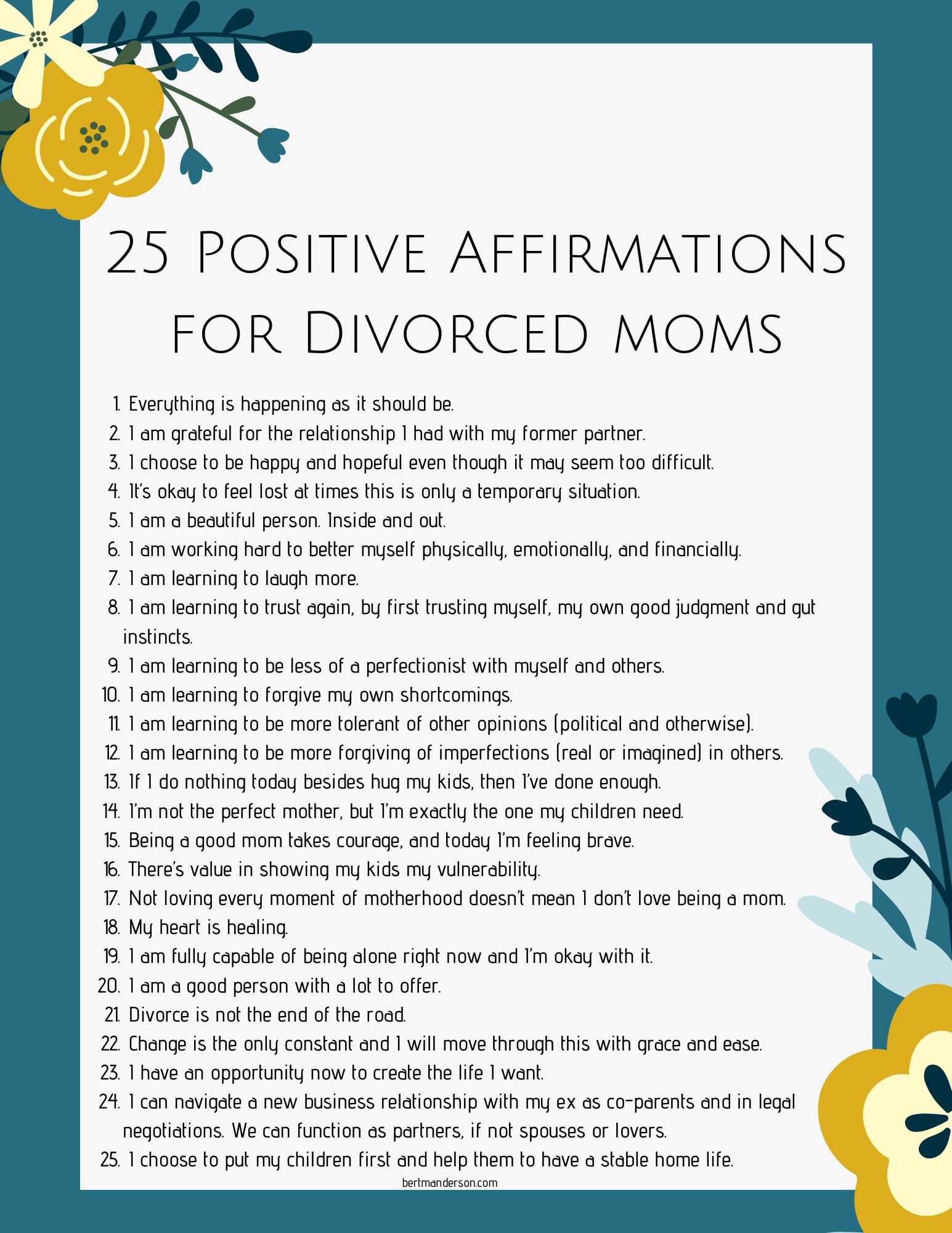 25 Positive Affirmations for Divorced Moms to promote Mental Health